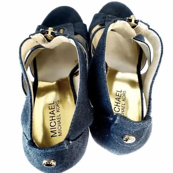 Michael Kors Denim Zipper-Up 4" Platform Wedge Shoe, Excellent Condition - Picture 4 of 10